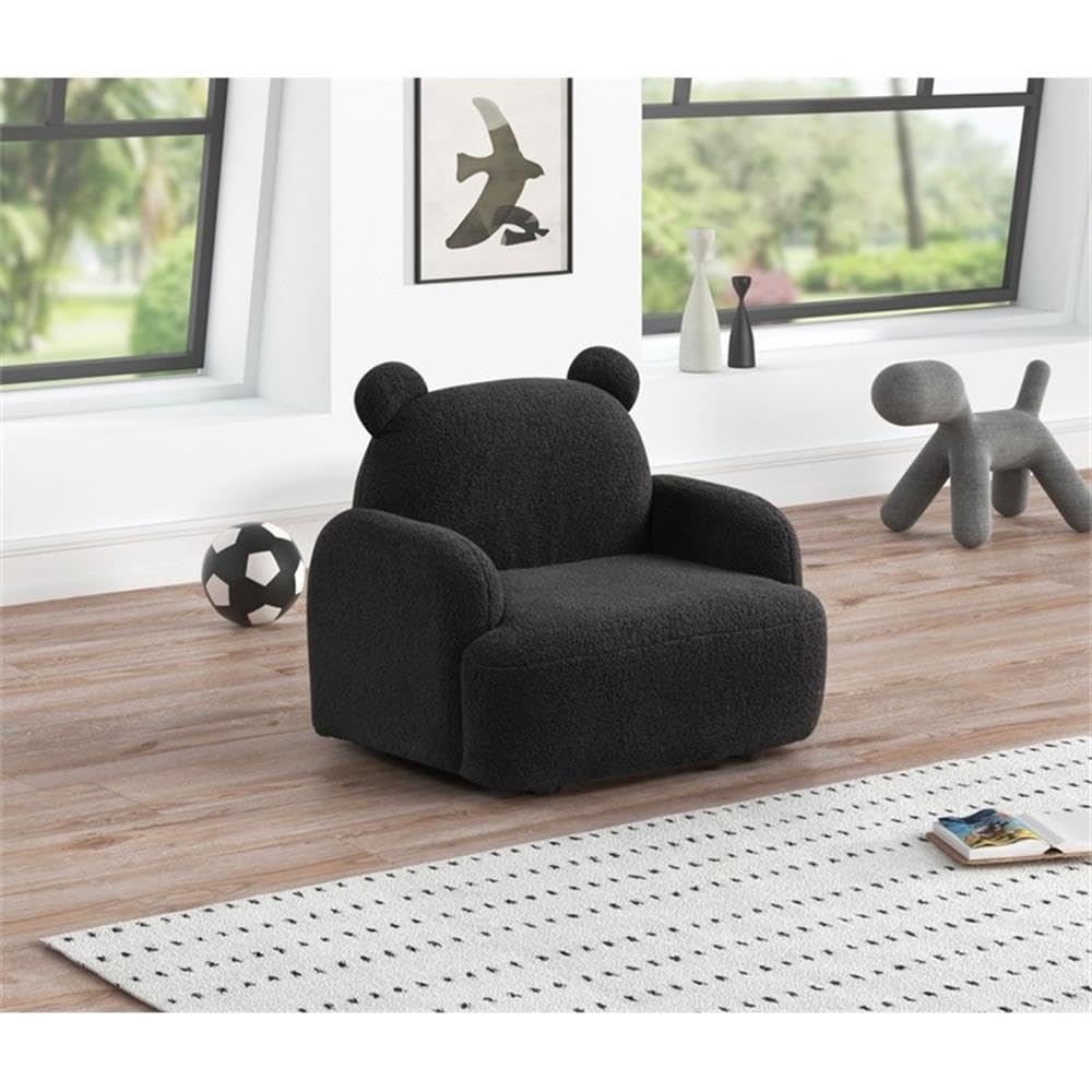 Lilola Home Raelynn 25.5" W Black Teddy Velvet Bear-Shaped Kids Armchair